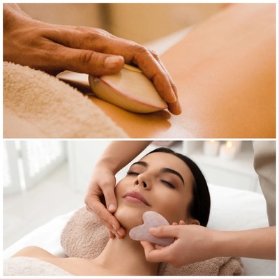 MASAŻ MUSZLAMI Z OLEJEM RÓŻANYM + MASAŻ GUA SHA Z MASKĄ ALGOWĄ: Głęboki relaks, odżywienie skóry i naturalny lifting twarzy.