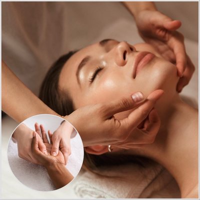 ODŻYWCZY RYTUAŁ DOTYKU: ciepły olejek, godzinny masaż twarzy i masaż dłoni dla absolutnego ukojenia.