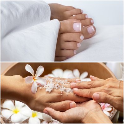 PEDICURE HYBRYDOWY + SPA DŁONI: gładkie stopy, perfekcyjna hybryda i miękkie dłonie w jednej wizycie. Elegancki efekt od razu.